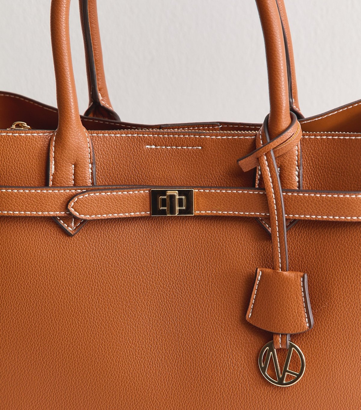 New Look Tan Faux Leather Triple Compartment Tote Bag Vegan New Look - 3