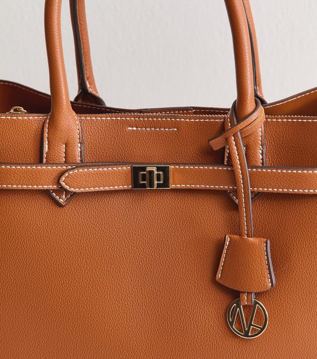 New Look Tan Faux Leather Triple Compartment Tote Bag Vegan New Look - 3