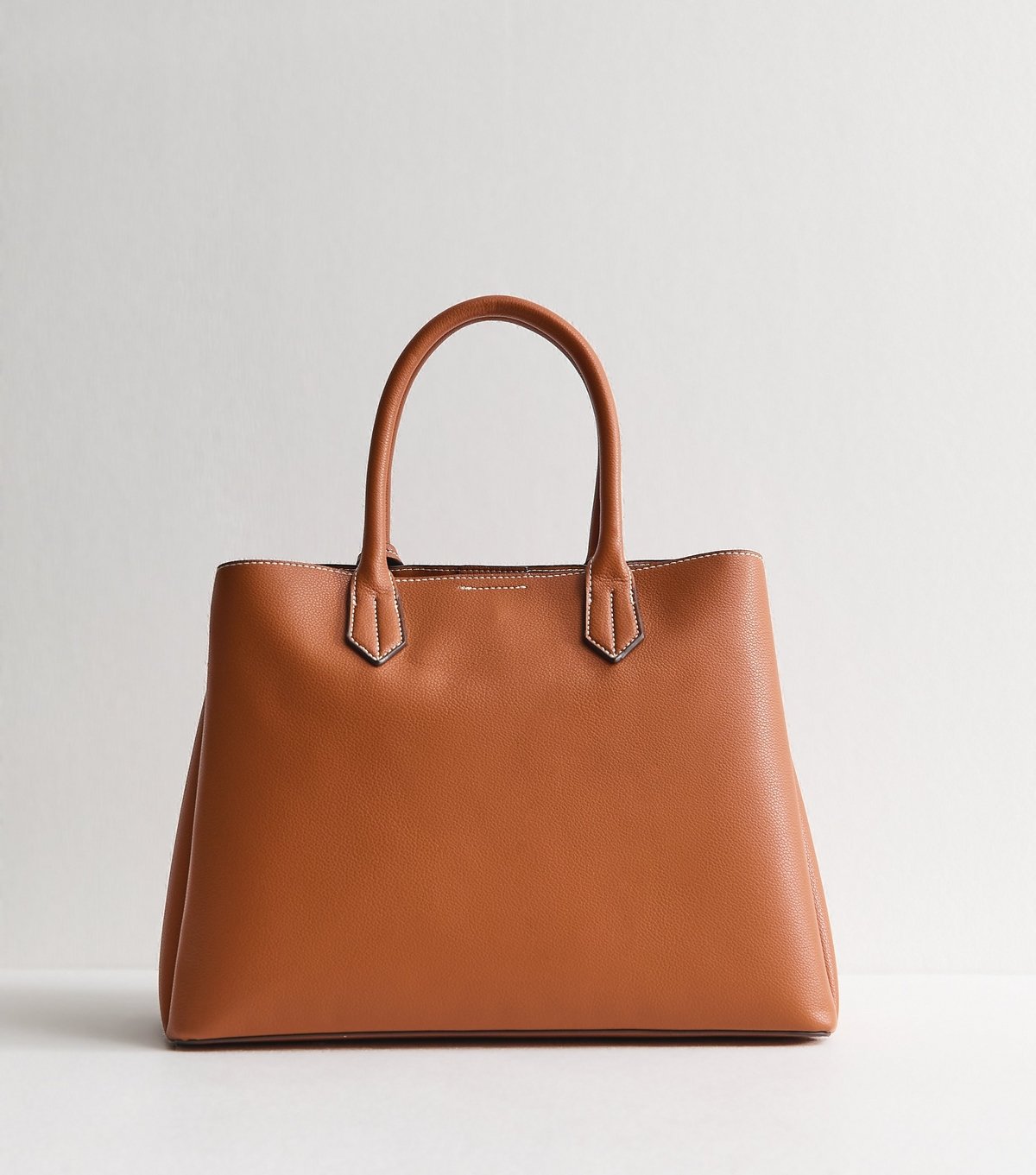 New Look Tan Faux Leather Triple Compartment Tote Bag Vegan New Look - 4