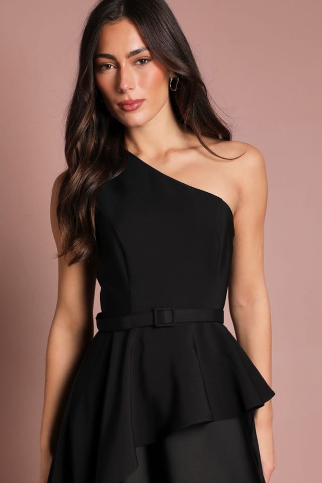 Coast Coast Women's One Shoulder Ruffle Detail Satin Maxi Dress in Black - 2