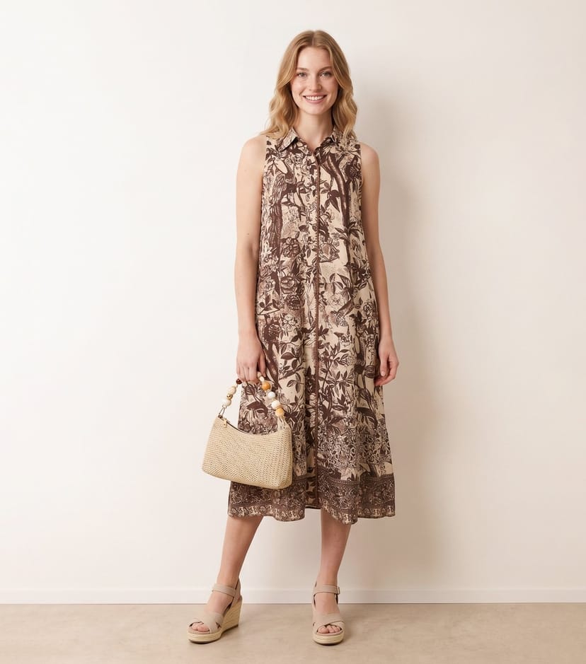 Blue Vanilla Women's Dark Brown Sleeveless Midi Shirt Dress Blue Vanilla New Look - 1
