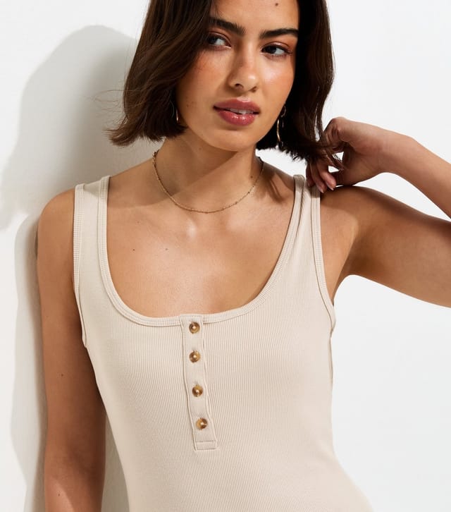 New Look Women's Stone Henley Button Front Vest Top New Look - 2