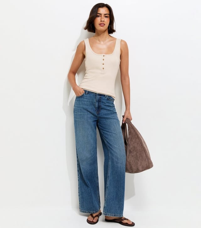 New Look Women's Stone Henley Button Front Vest Top New Look - 3