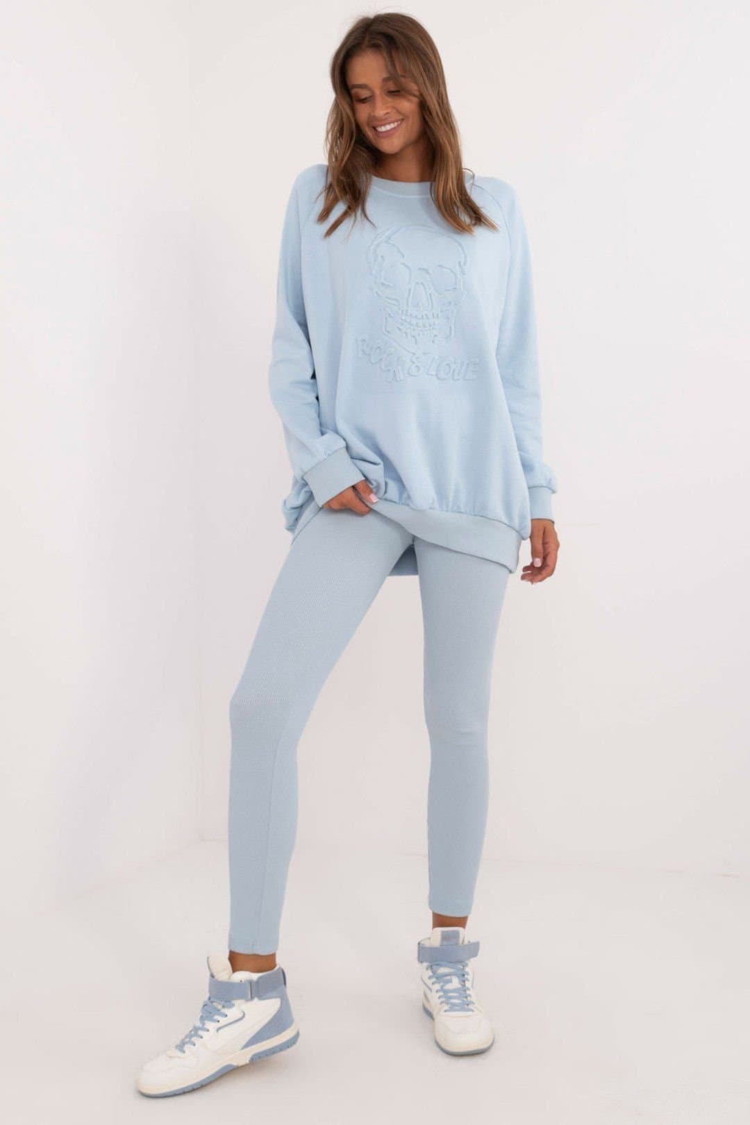 Love Lace Love Lace Women's Cotton Elastane Leggings Sweatshirt Set Style 202320 in Blue