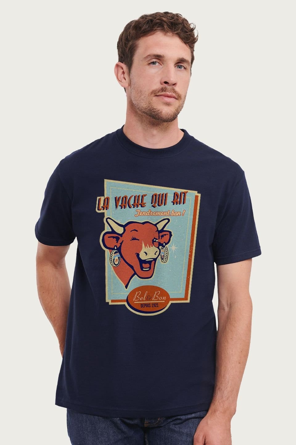 The Laughing Cow Navy Cotton T-Shirt for Men