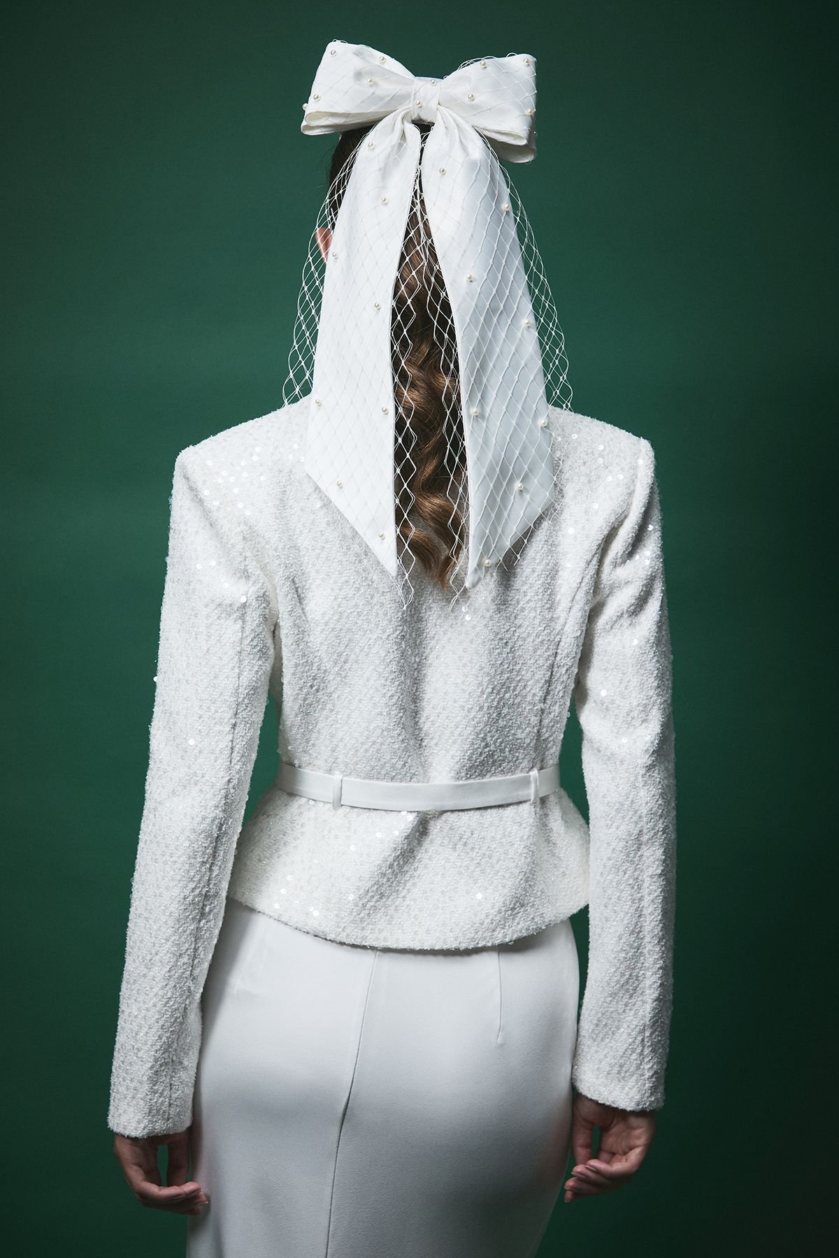 Coast Coast Women's Lisa Tan Boucle Sequin Fitted Jacket With Belt in White - 3