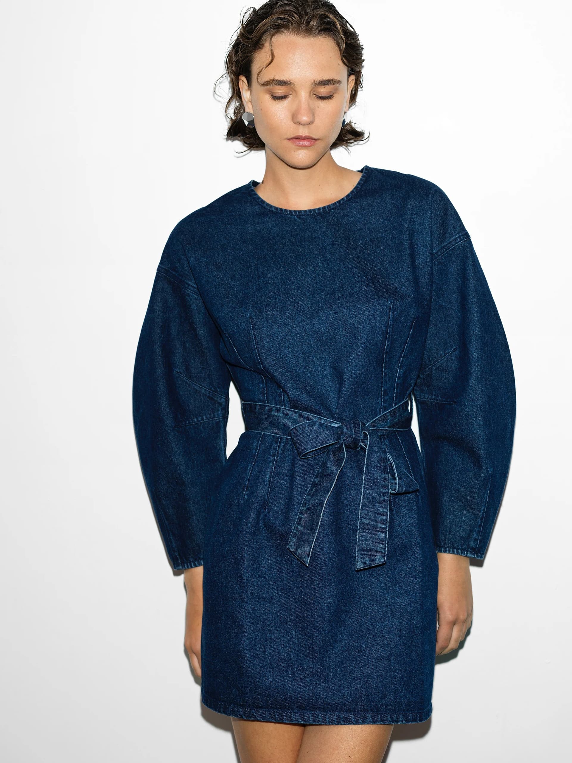 French Connection Leighton Denim Banana Sleeve Mini Dress Dark Indigo