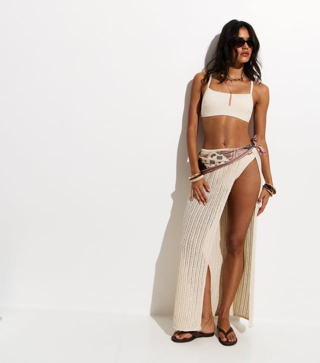 New Look Women's Off White Metallic Crinkled Bandeau Bikini Top New Look - 3