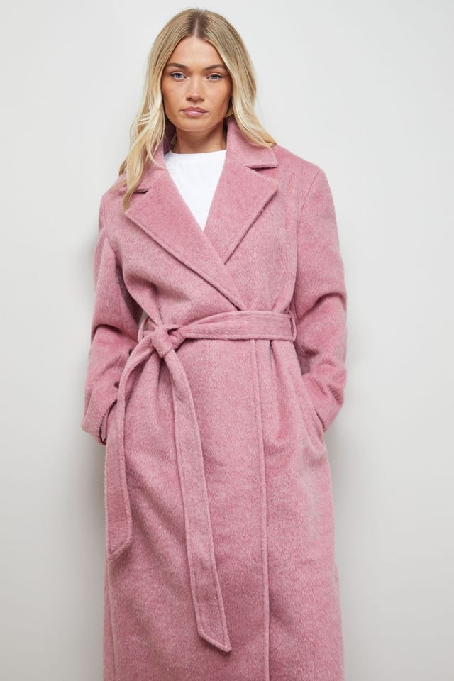 Oasis Oasis Women's Brushed Belted Coat in Pink - 2