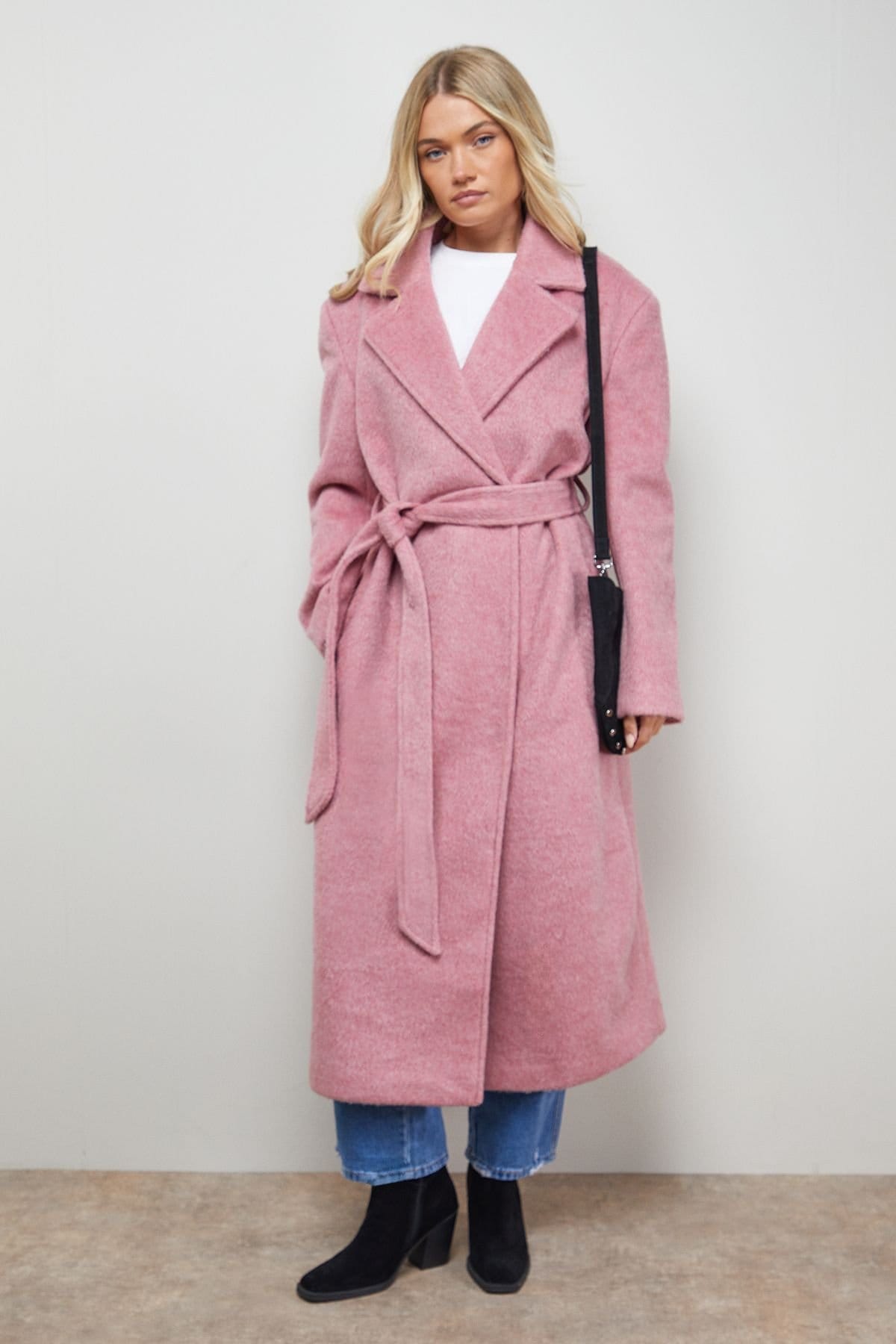 Oasis Oasis Women's Brushed Belted Coat in Pink - 4