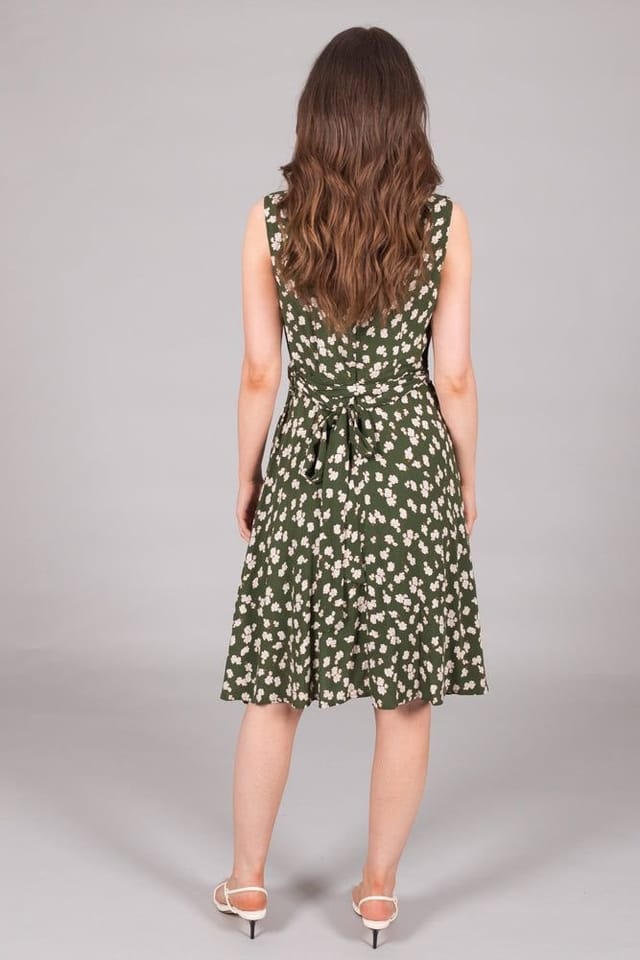 SOLO SOLO Women's Floral Print V-Neck Fit & Flare Dress in Green - 3