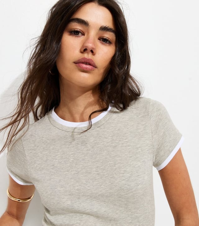 New Look Women's Marl Grey Ruched Side 2 In 1 Baby Tee T-Shirt New Look - 2
