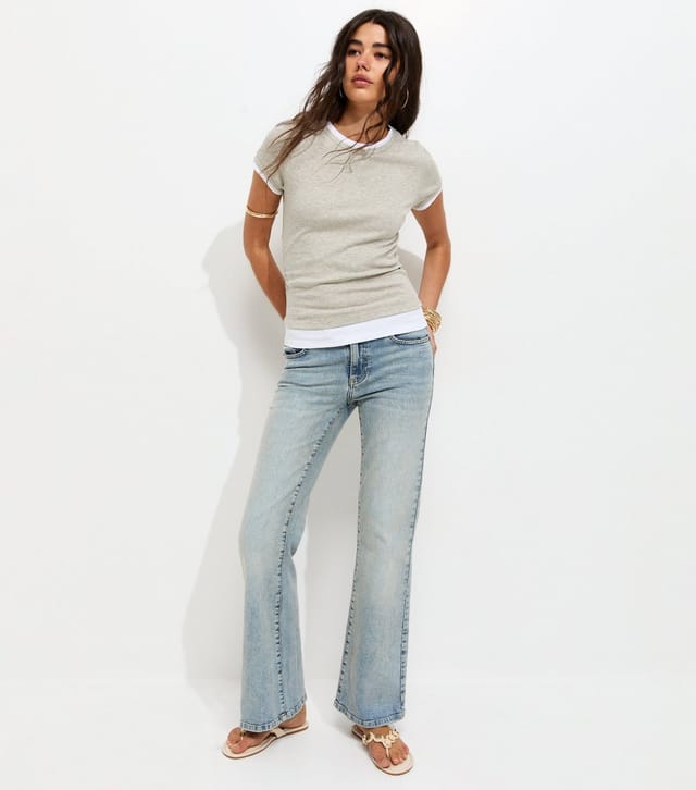 New Look Women's Marl Grey Ruched Side 2 In 1 Baby Tee T-Shirt New Look - 3