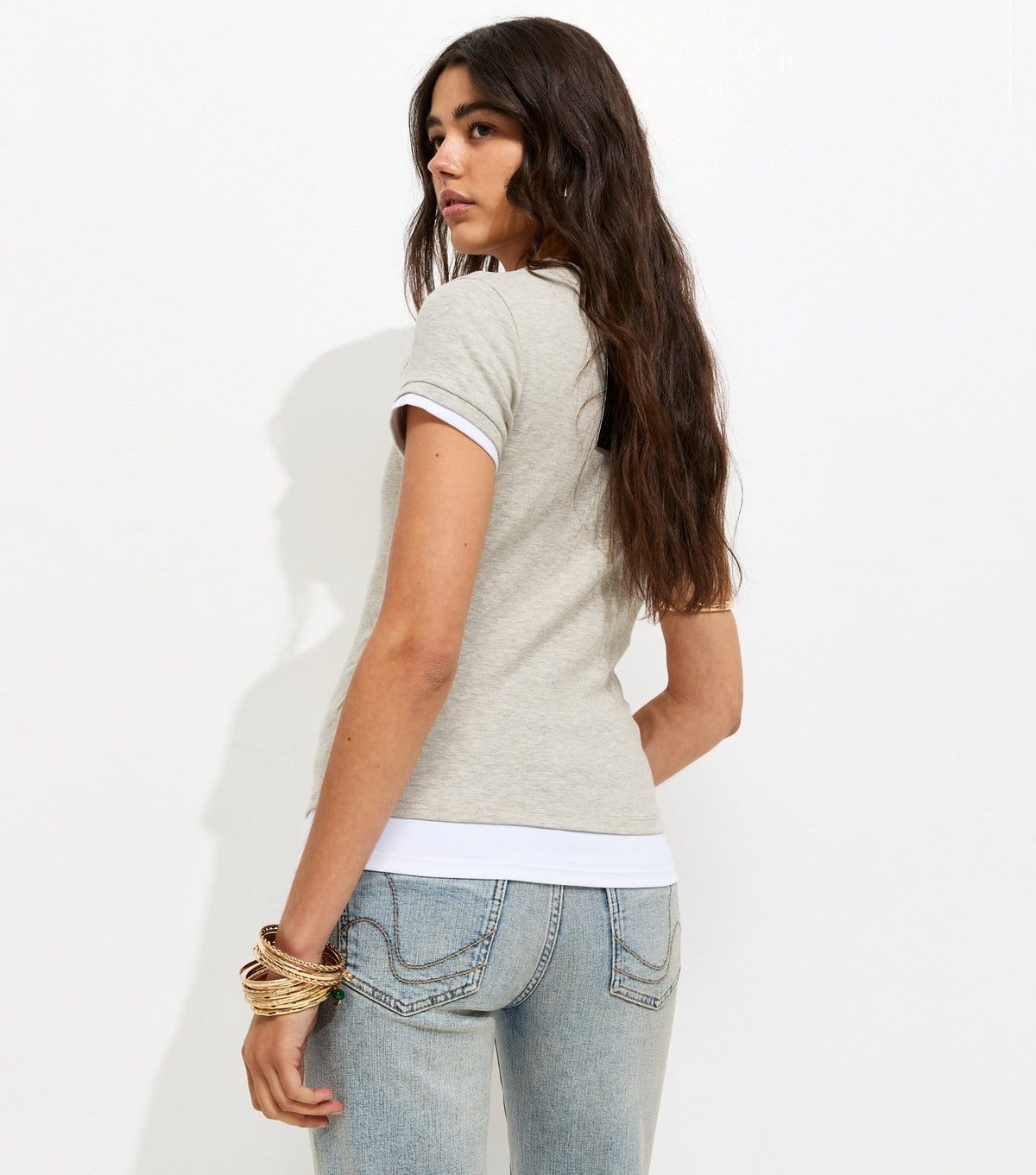 New Look Women's Marl Grey Ruched Side 2 In 1 Baby Tee T-Shirt New Look - 4