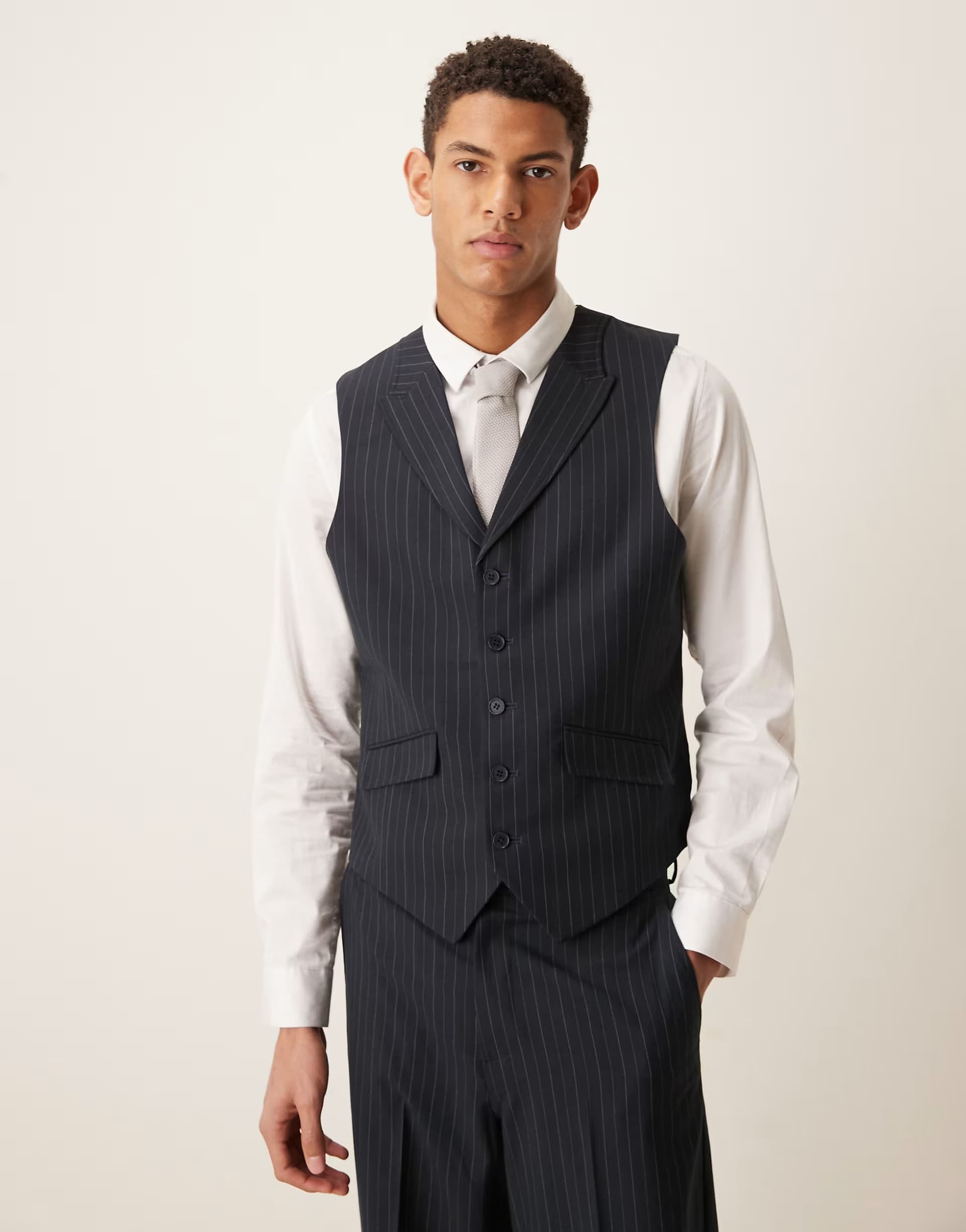 ASOS ASOS DESIGN suit waistcoat in navy pinstripe