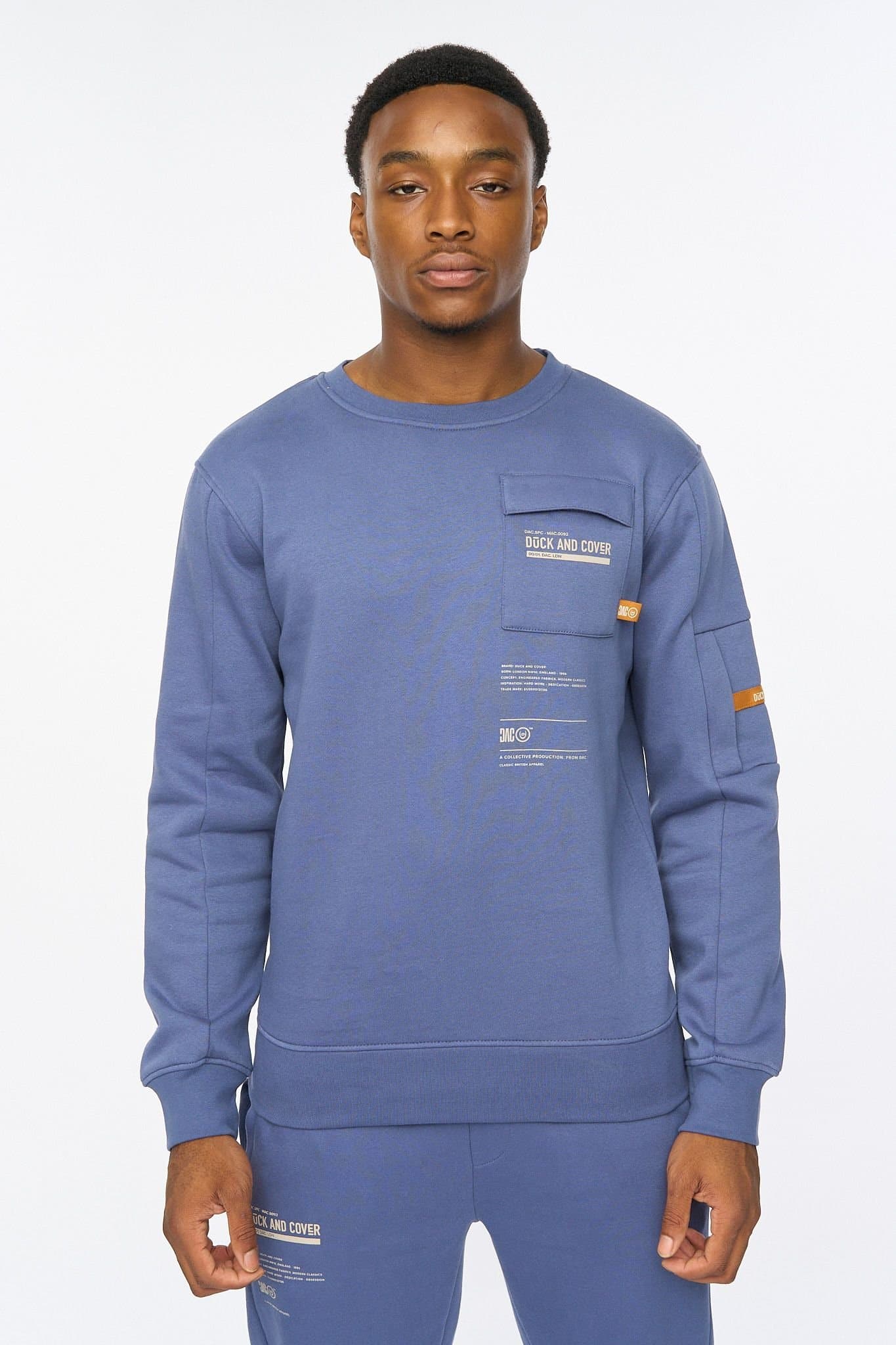 Duck&Cover Duck&Cover Applewood Men's Carbon Fleece Utility Sweatshirt - Multi-Pocket Design with Tech Details in Blue