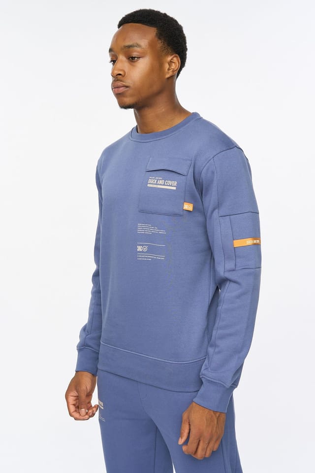 Duck&Cover Duck&Cover Applewood Men's Carbon Fleece Utility Sweatshirt - Multi-Pocket Design with Tech Details in Blue - 3