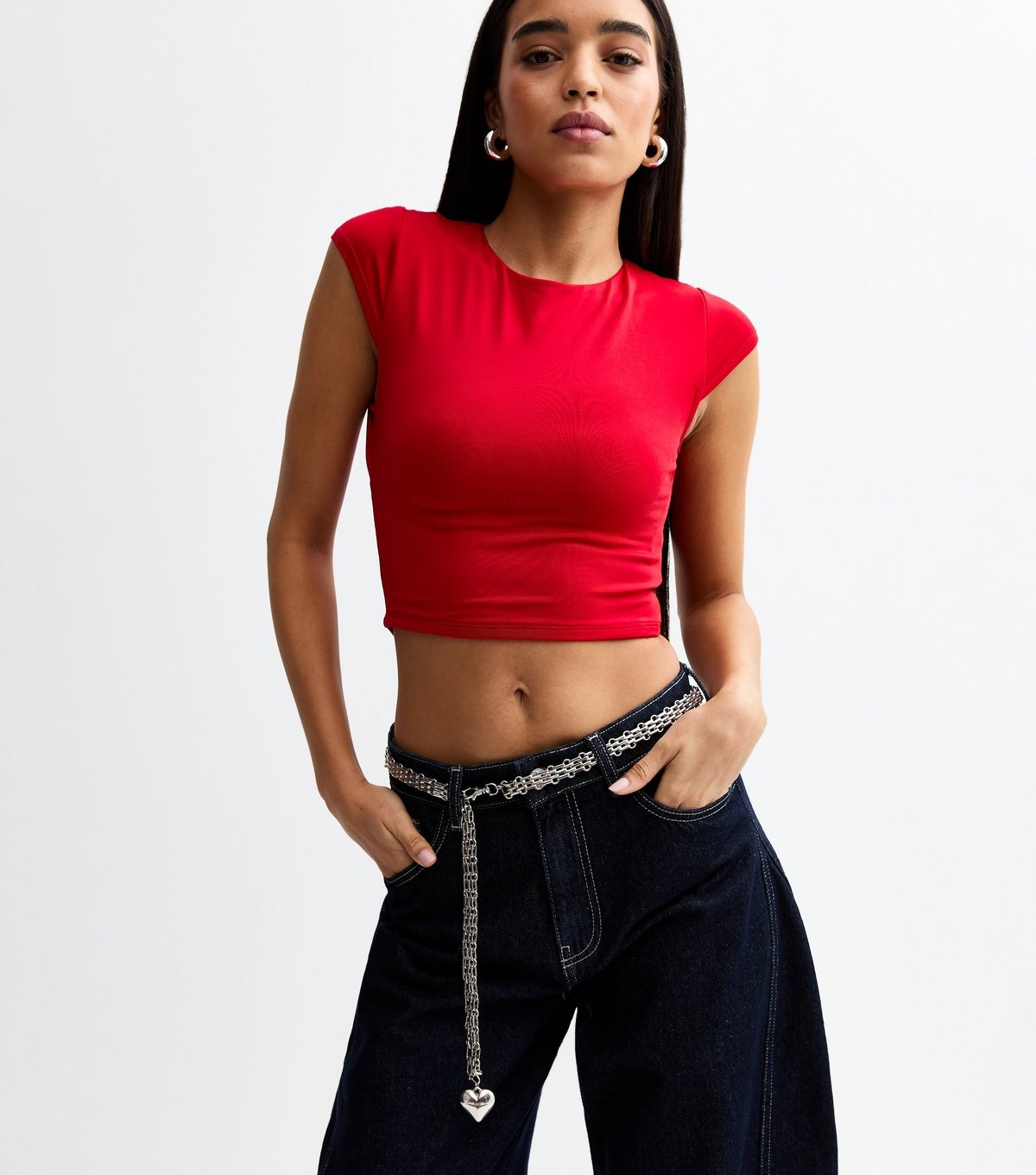 New Look Silver Tone Heart Charm Chain Belt New Look - 2