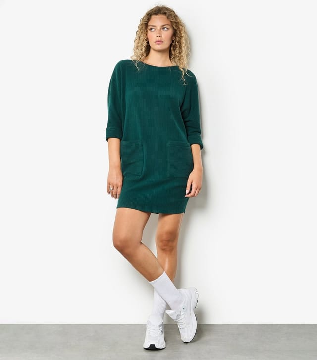 Apricot Women's Dark Green Contrast Ribbed Cocoon Dress Apricot New Look - 2