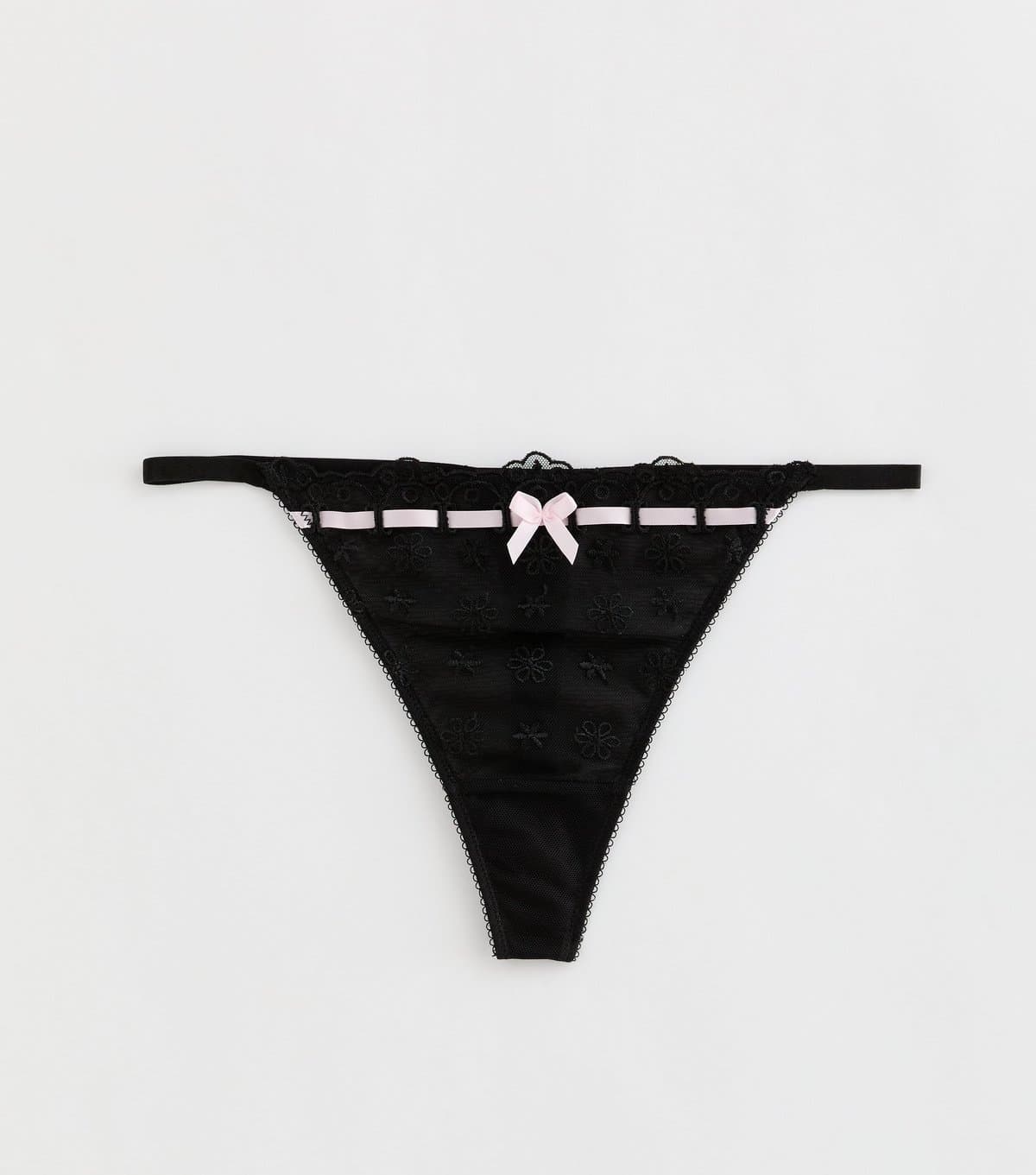 New Look Women's Black Ribbon Slot Embroidered Thong New Look