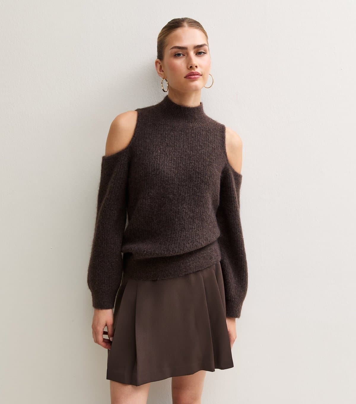 New Look Women's Dark Brown Woven Pleated Mini Skirt New Look