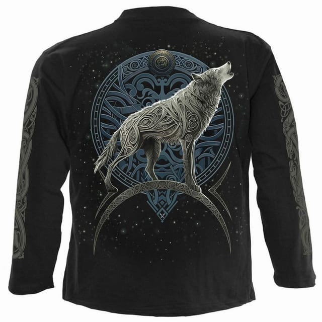 Spiral Direct Spiral Direct Men's Celtic Wolf Back Print Long-Sleeved T-Shirt in Black - 3
