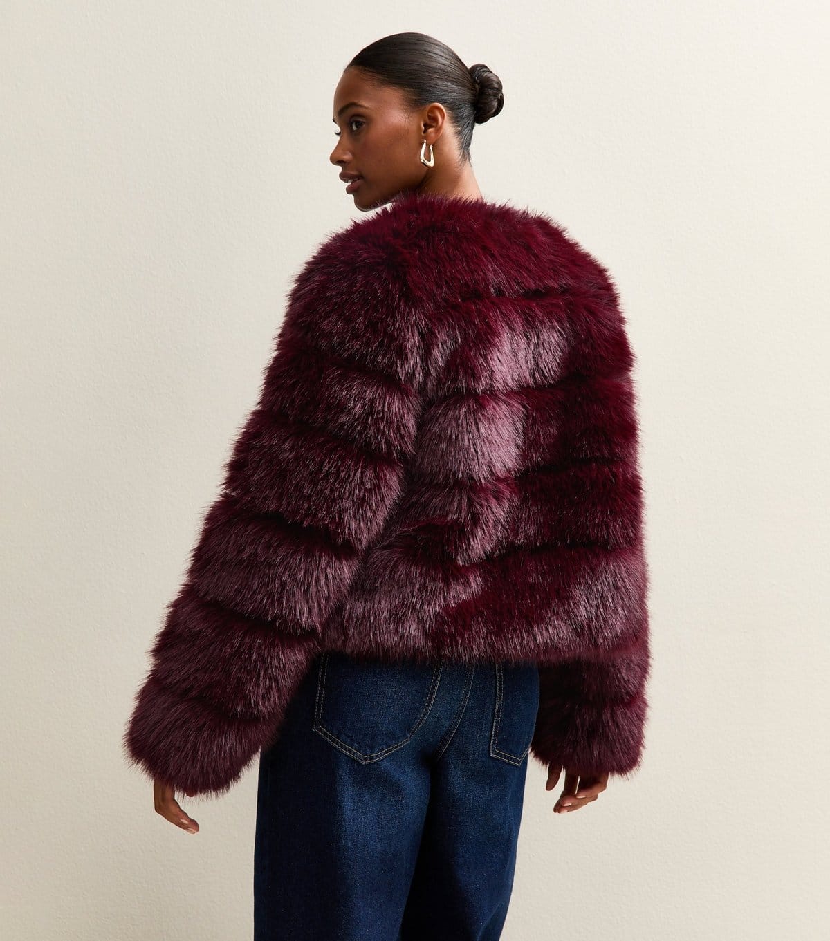 New Look Women's Dark Burgundy Panelled Faux Fur Jacket New Look - 4