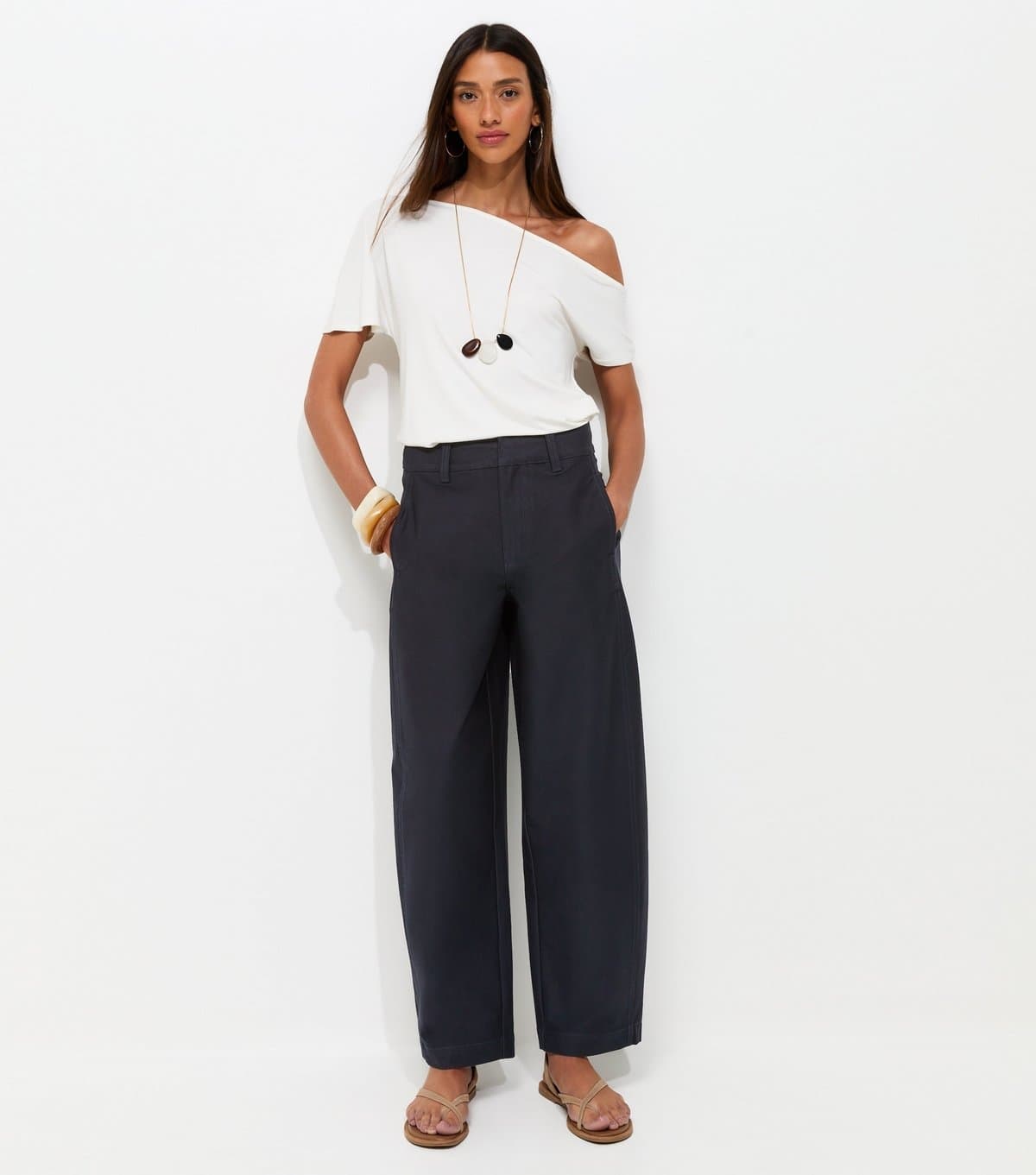 New Look New Look Navy Barrel Leg Trousers for Women