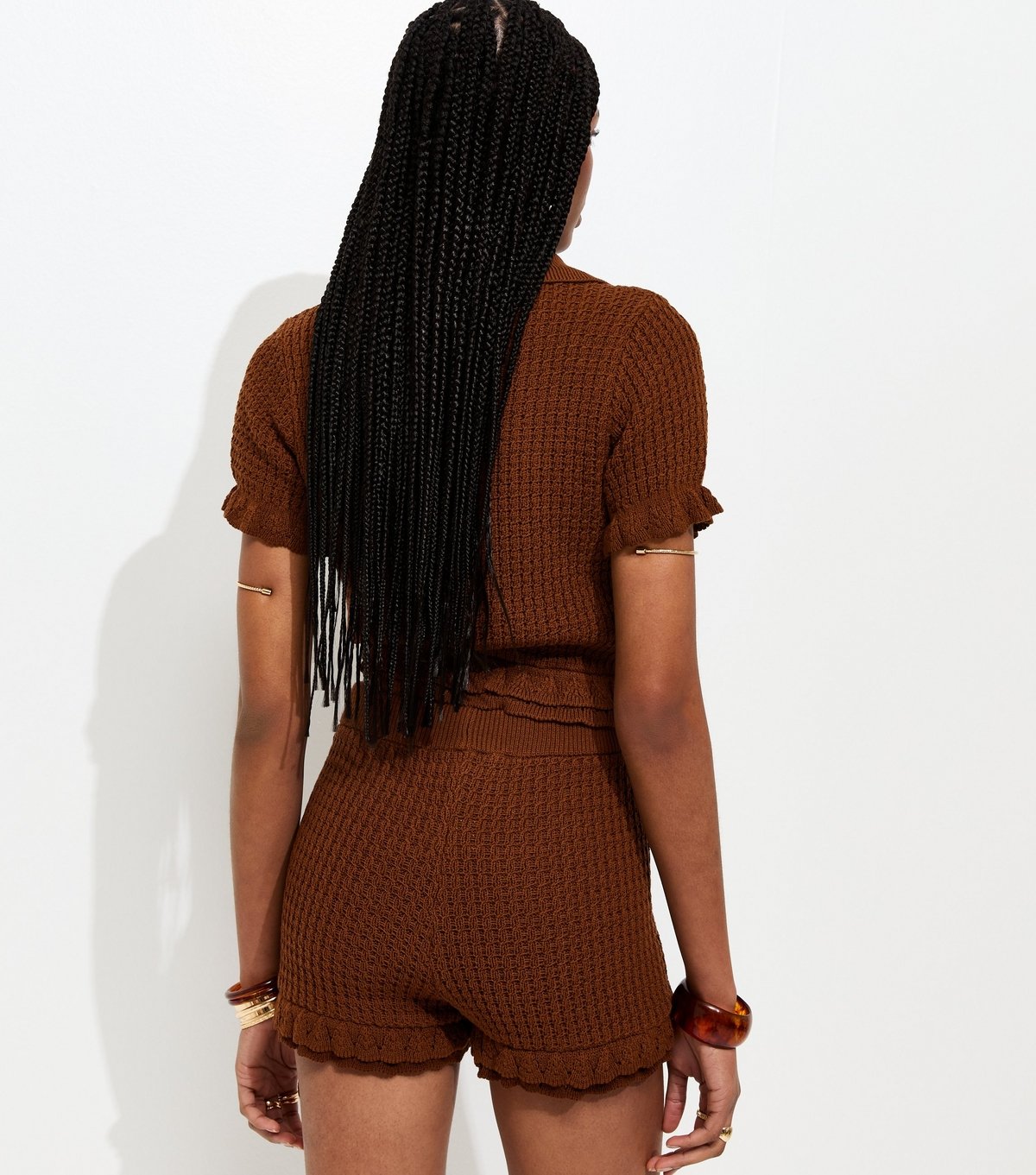 New Look Women's Brown Frilly Trim Knitted Shorts New Look - 4