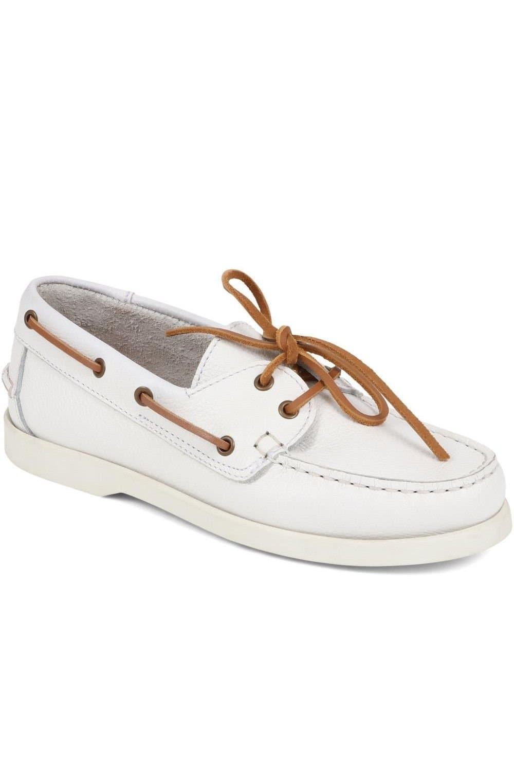 Jones Bootmaker Jones Bootmaker Women's Patrizia Leather Boat Shoes in White