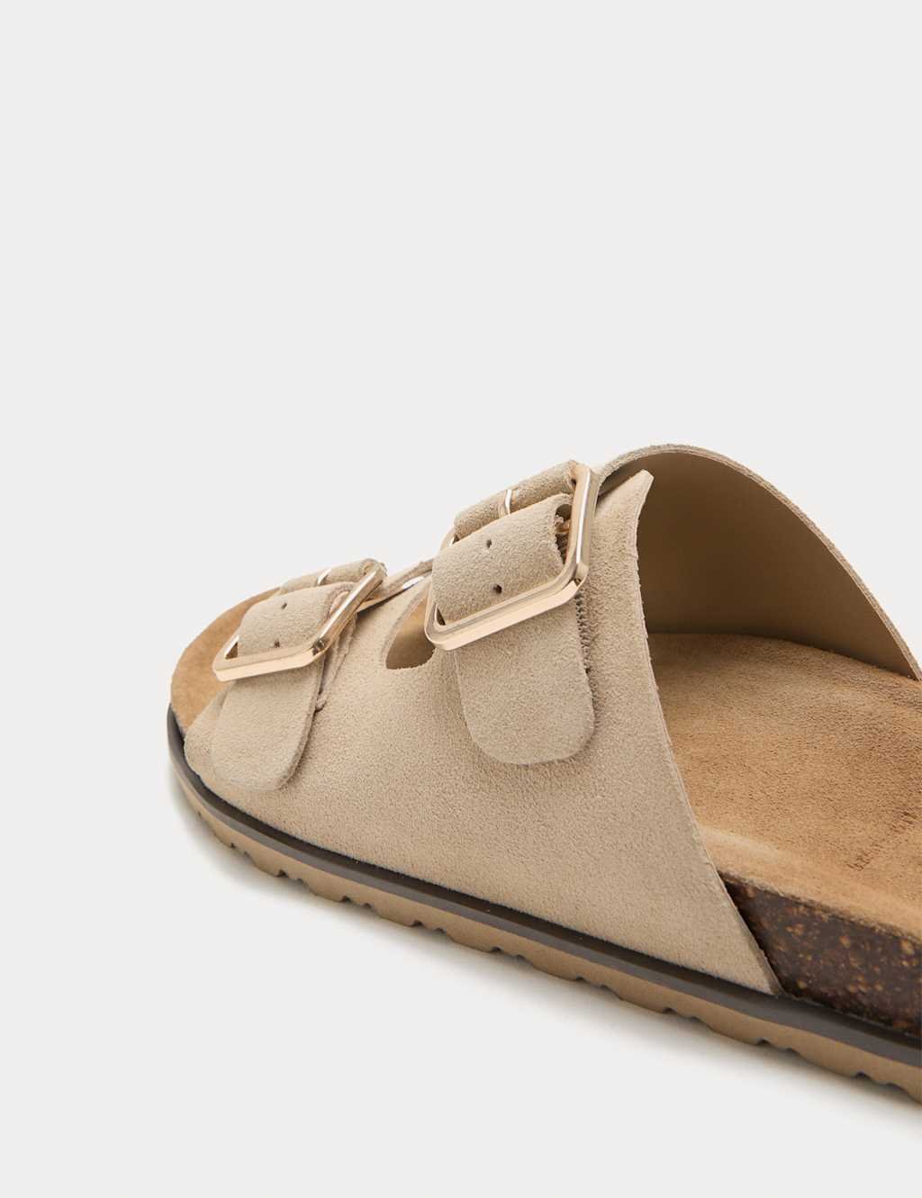 Marks & Spencer M&S Suede Double Buckle Footbed Mules Sand - 2