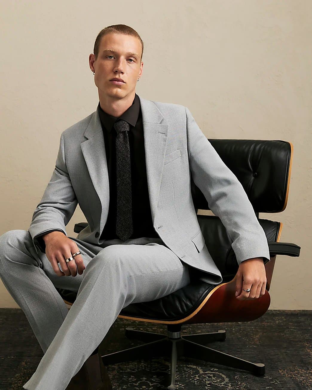 River Island Mens River Island Grey Slim Fit Stretch Textured Suit Jacket