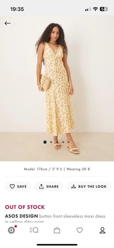 ASOS Design Button front sleeveless maxi dress in yellow ditsy print