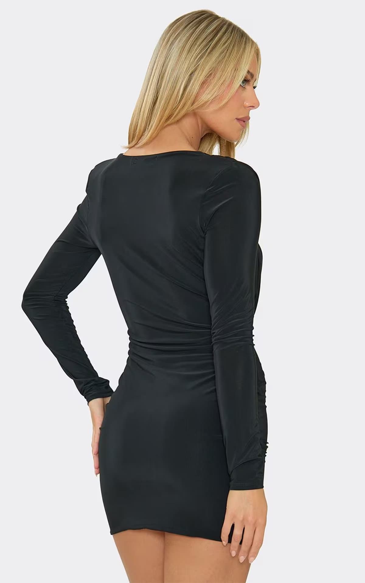 EGO Long Sleeve Shoulder Pad Cowl Front Mini Dress In Black., Women's Size UK 6