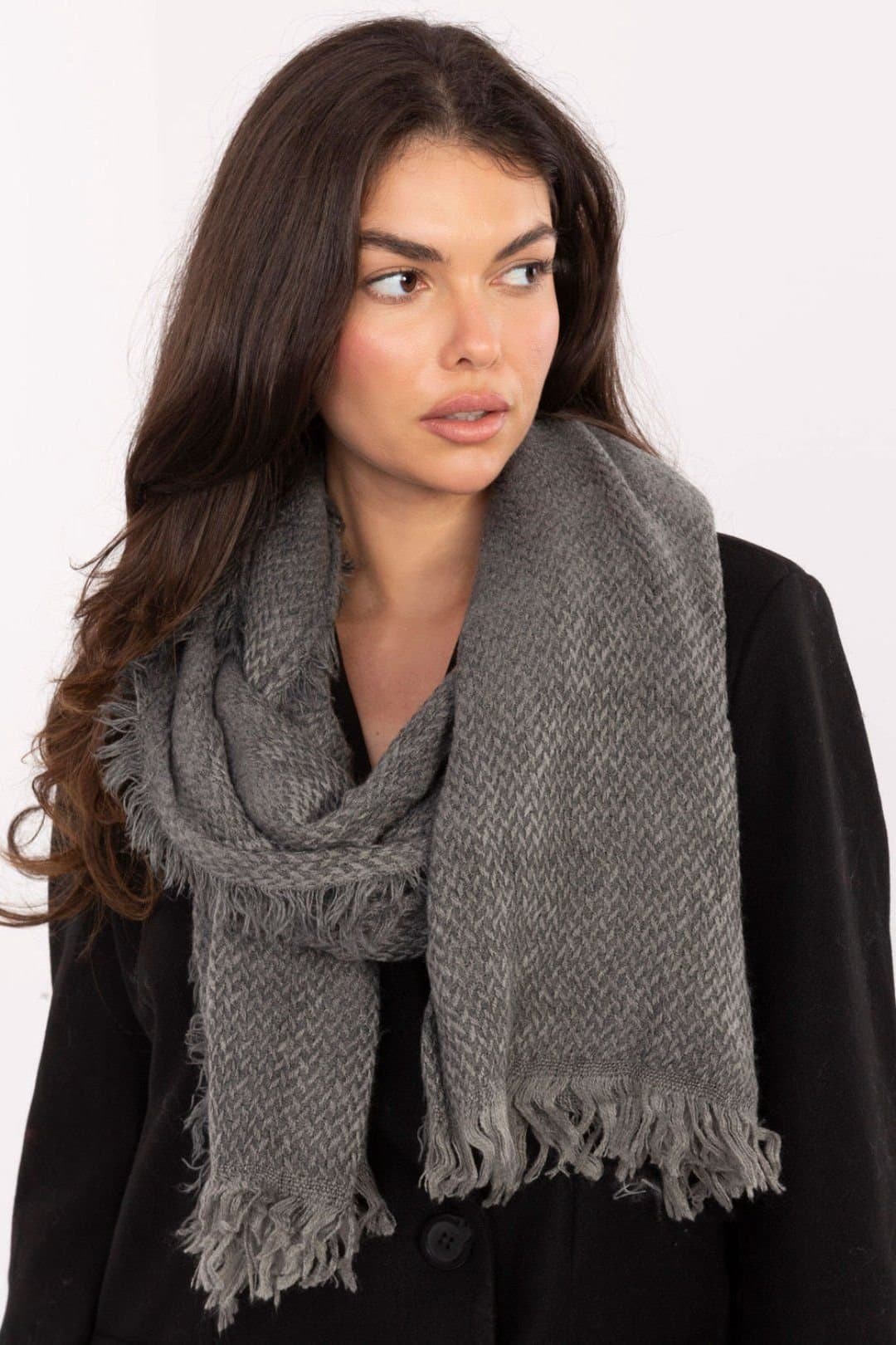 Love Lace Love Lace Women's Soft Acrylic Scarf Shawl with Classic Fir Tree Pattern Fringed in Grey