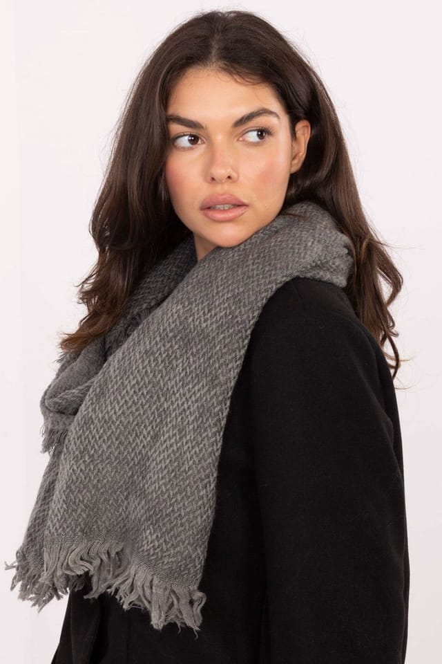 Love Lace Love Lace Women's Soft Acrylic Scarf Shawl with Classic Fir Tree Pattern Fringed in Grey - 2