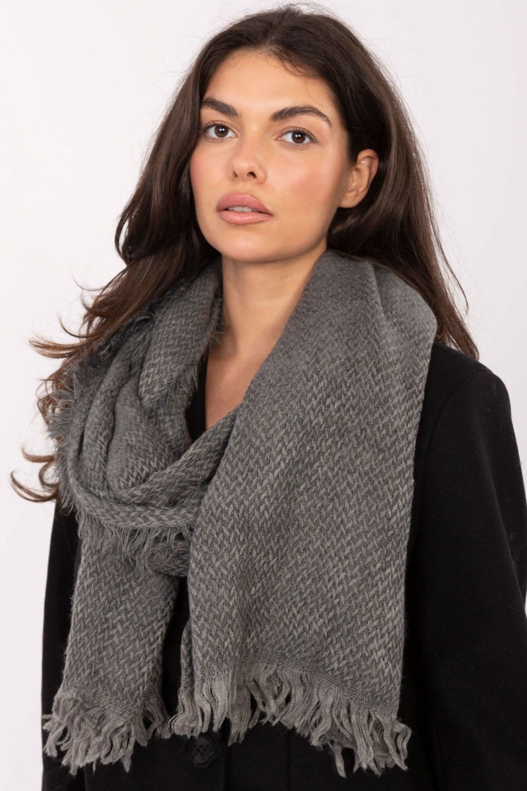 Love Lace Love Lace Women's Soft Acrylic Scarf Shawl with Classic Fir Tree Pattern Fringed in Grey - 4