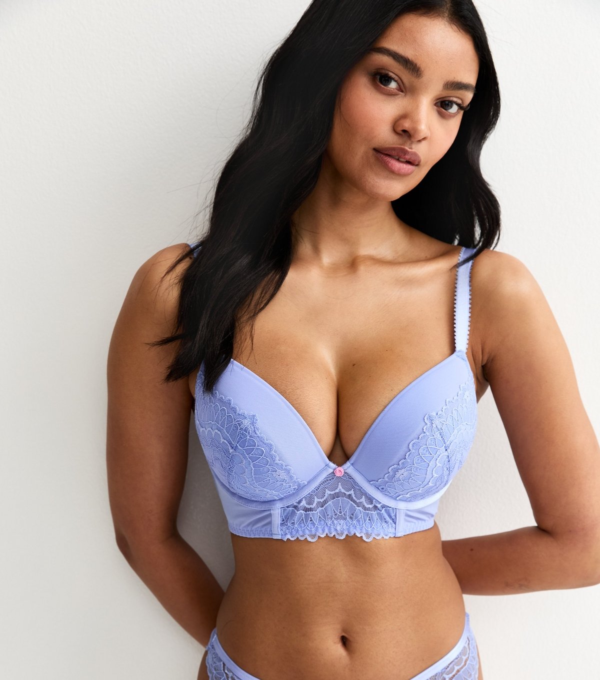 New Look Women's Light Blue DD+ Floral Lace Longline Plunge Bra New Look - 2