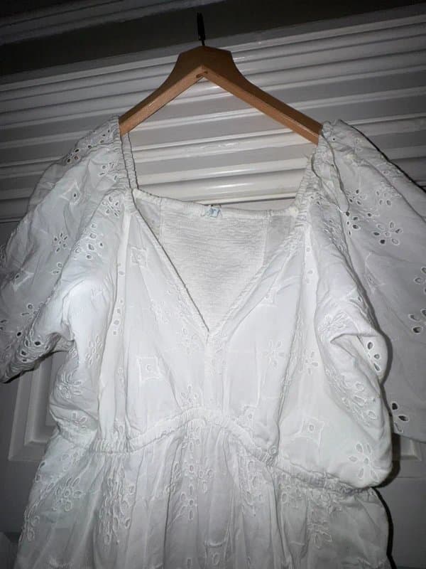 Primark White cotton broderie anglais summer dress puff sleeves uk 20 new unworn
