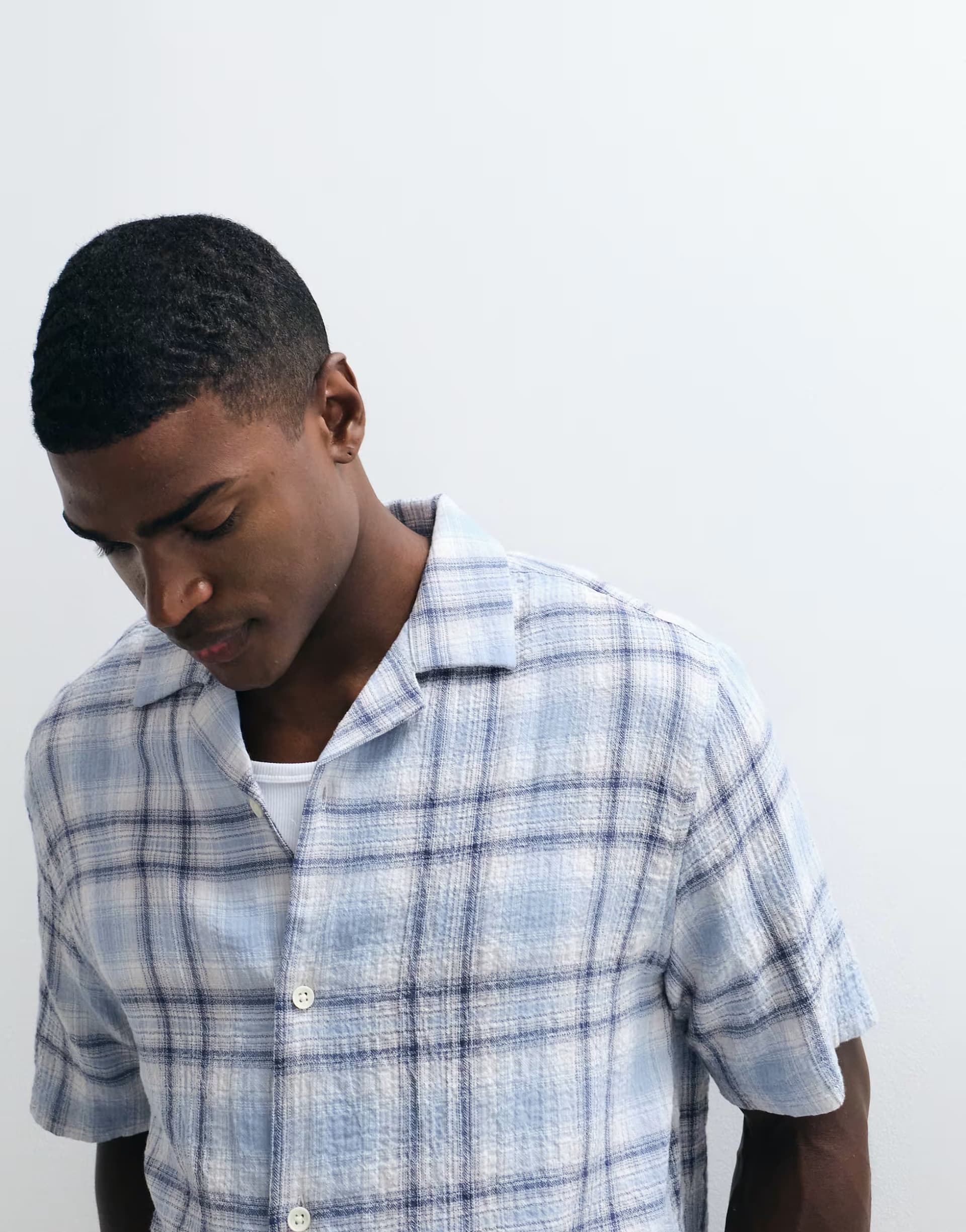 ASOS ASOS DESIGN relaxed revere textured check shirt in light blue