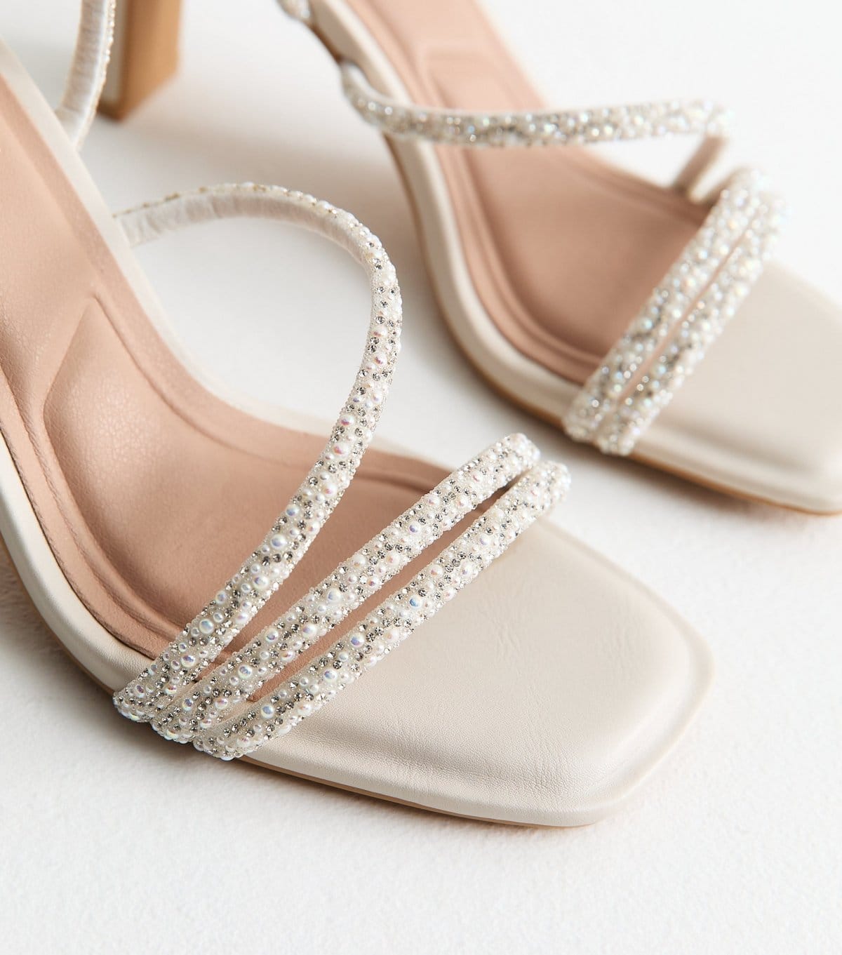 New Look Women's Wide Fit Off White Embellished Strap Sandals Vegan New Look - 4
