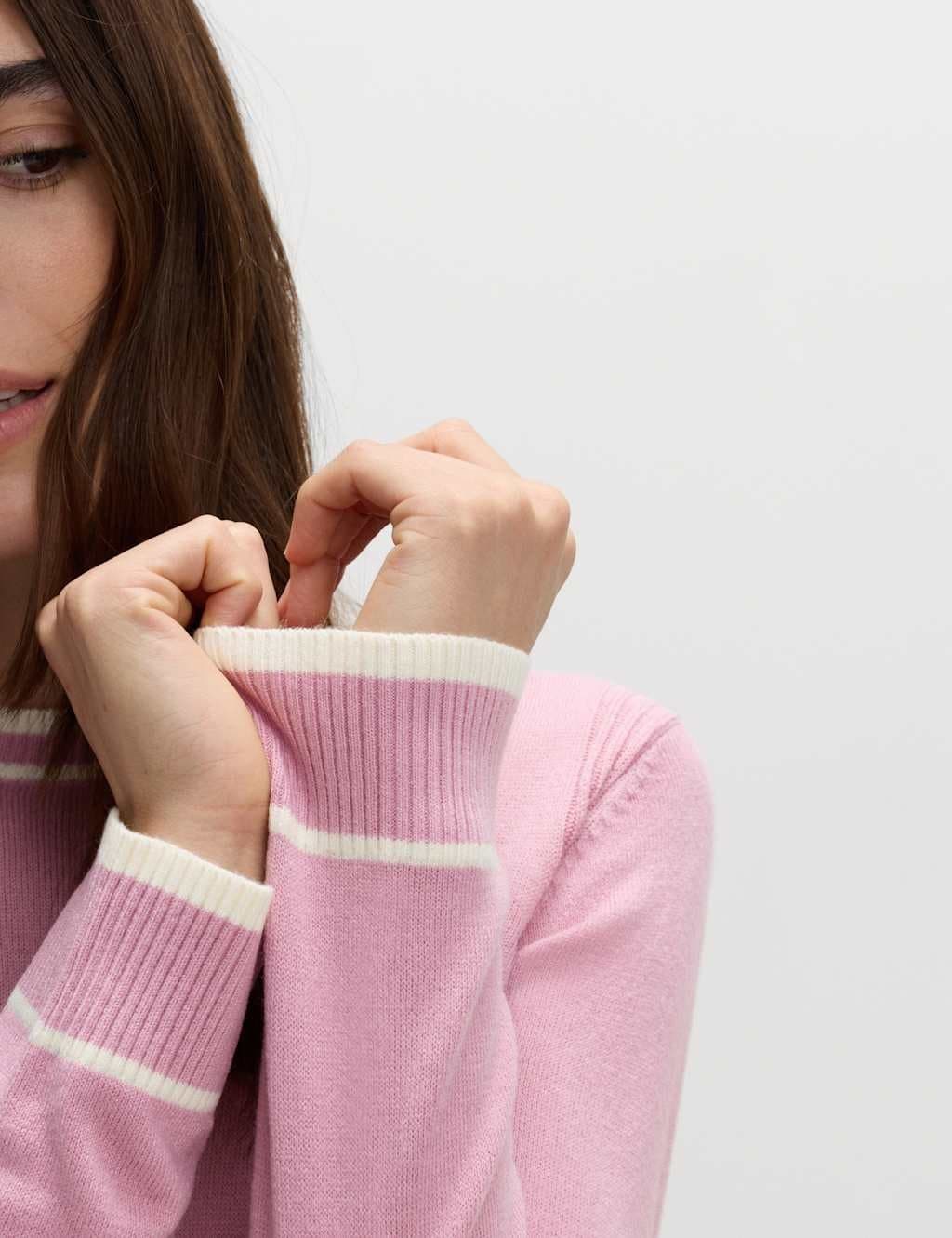 Marks & Spencer M&S Supersoft Tipped Crew Neck Jumper Medium Pink