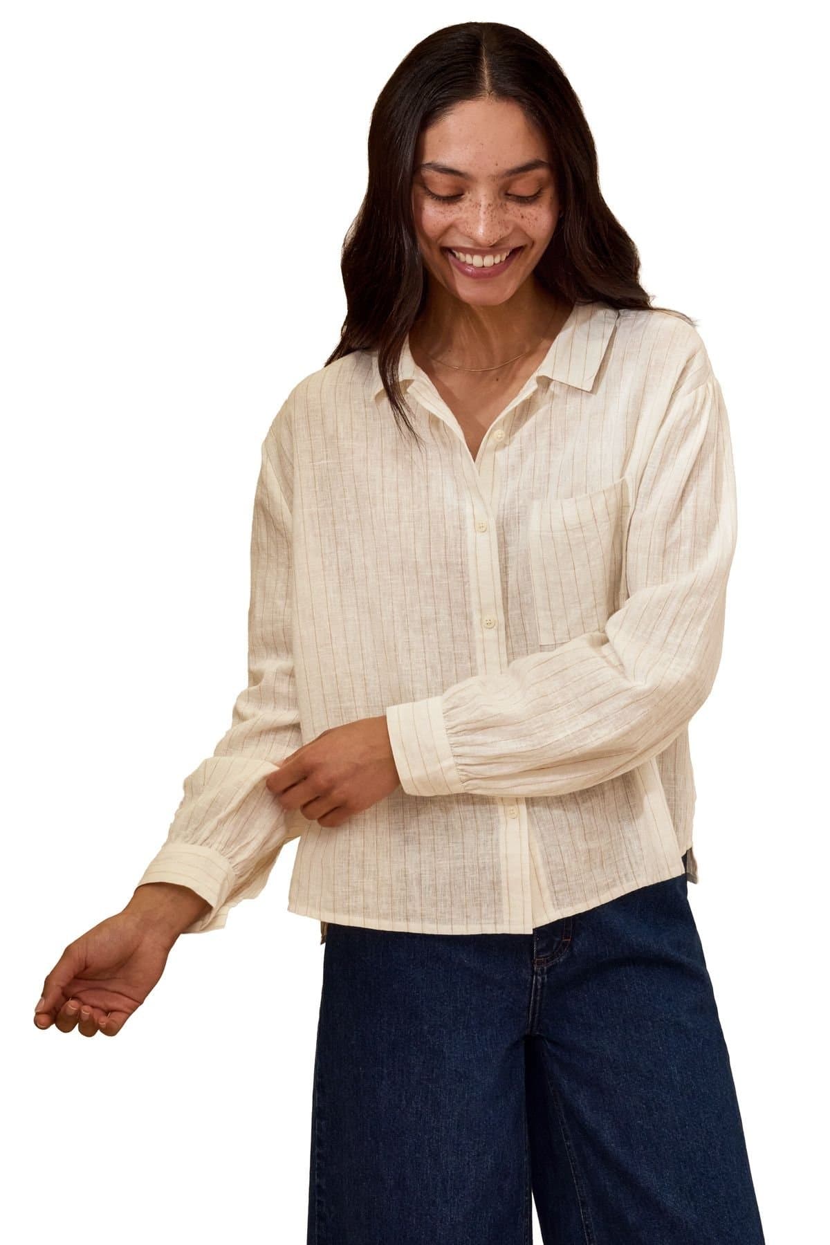 Celtic & Co Celtic & Co Women's Draped Boxy Collared Shirt in Natural White