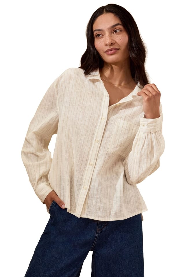 Celtic & Co Celtic & Co Women's Draped Boxy Collared Shirt in Natural White - 3