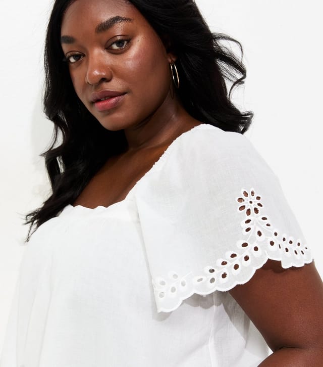 New Look Women's Plus Size White Cotton Broderie Anglaise Short Sleeve Blouse Curves New Look - 3