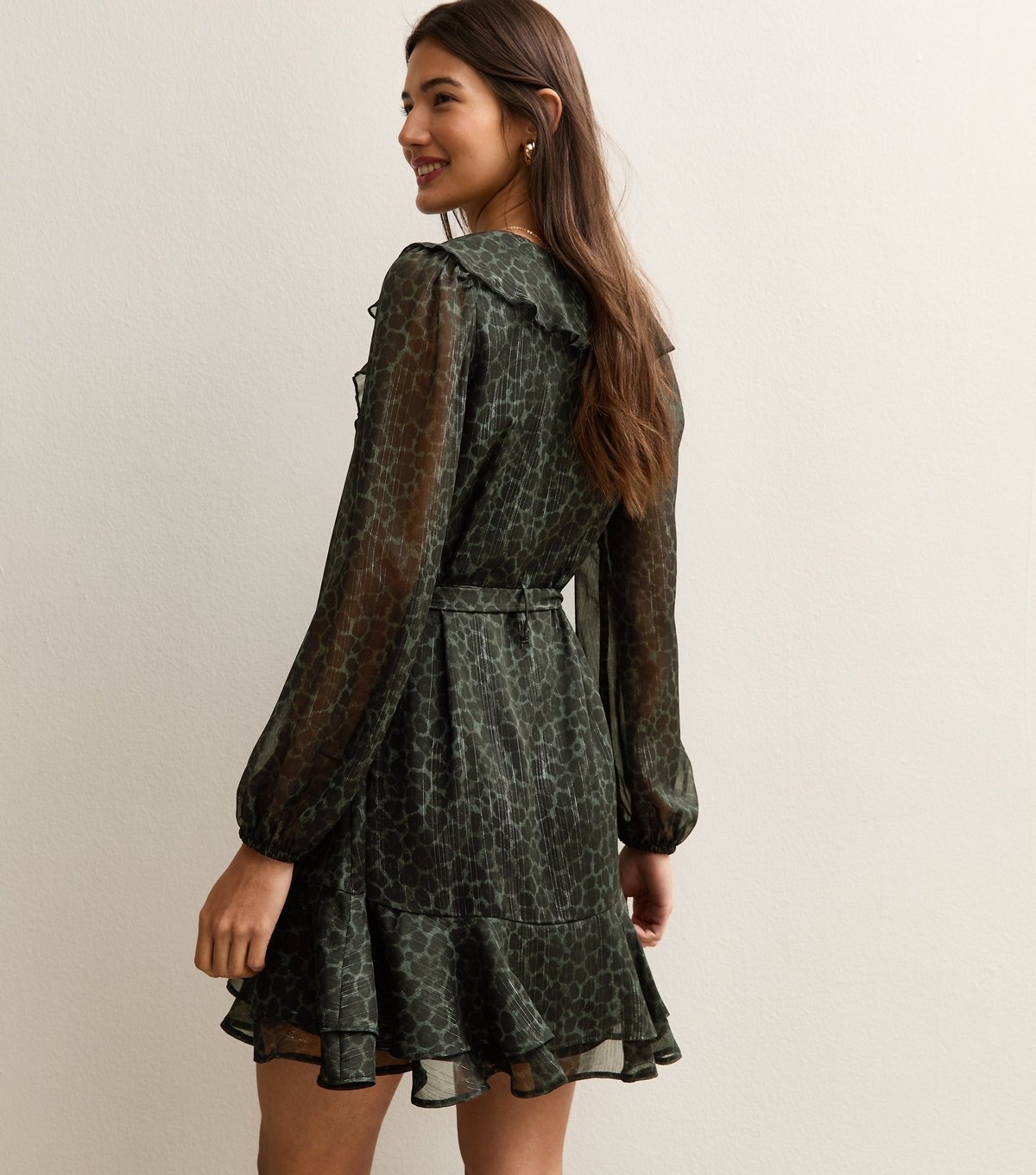 New Look Women's Green Animal Pattern Chiffon Sparkle Mini Dress New Look - 4