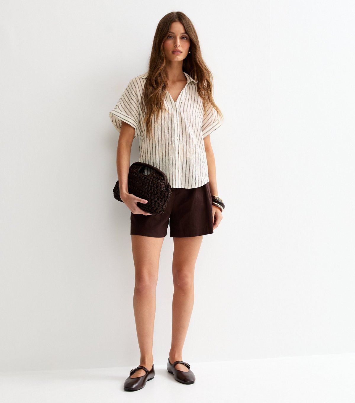 New Look Women's Brown Skinny Stripe Pattern Shirt New Look - 2