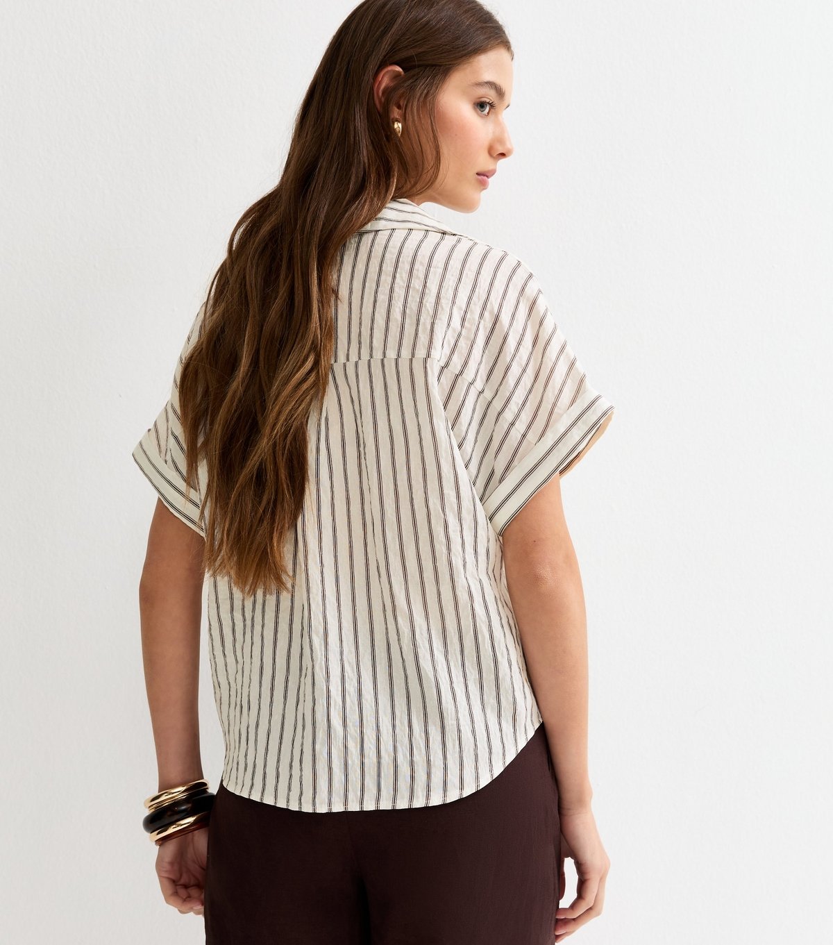 New Look Women's Brown Skinny Stripe Pattern Shirt New Look - 4