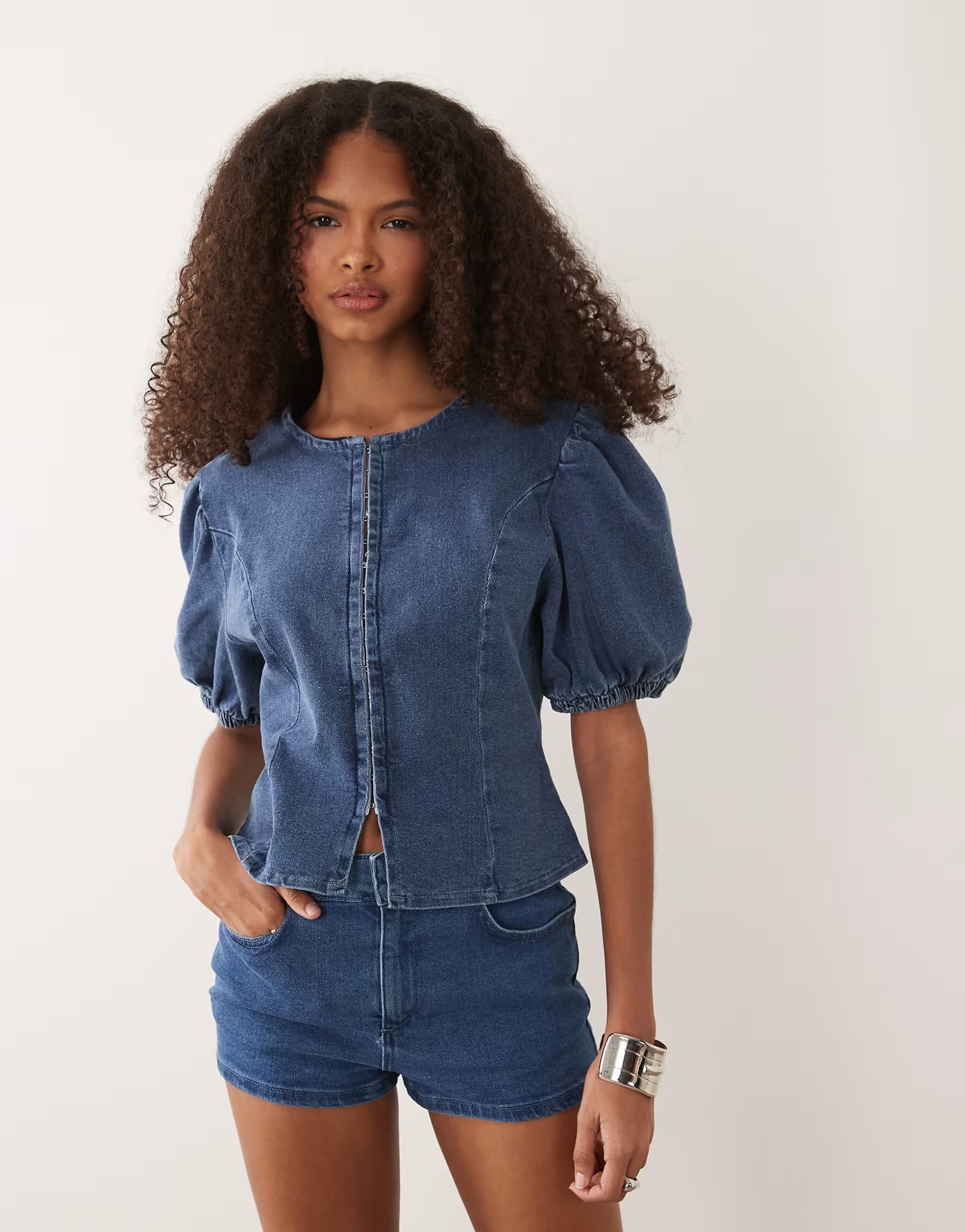 ASOS Miss Selfridge denim co-ord in mid blue wash