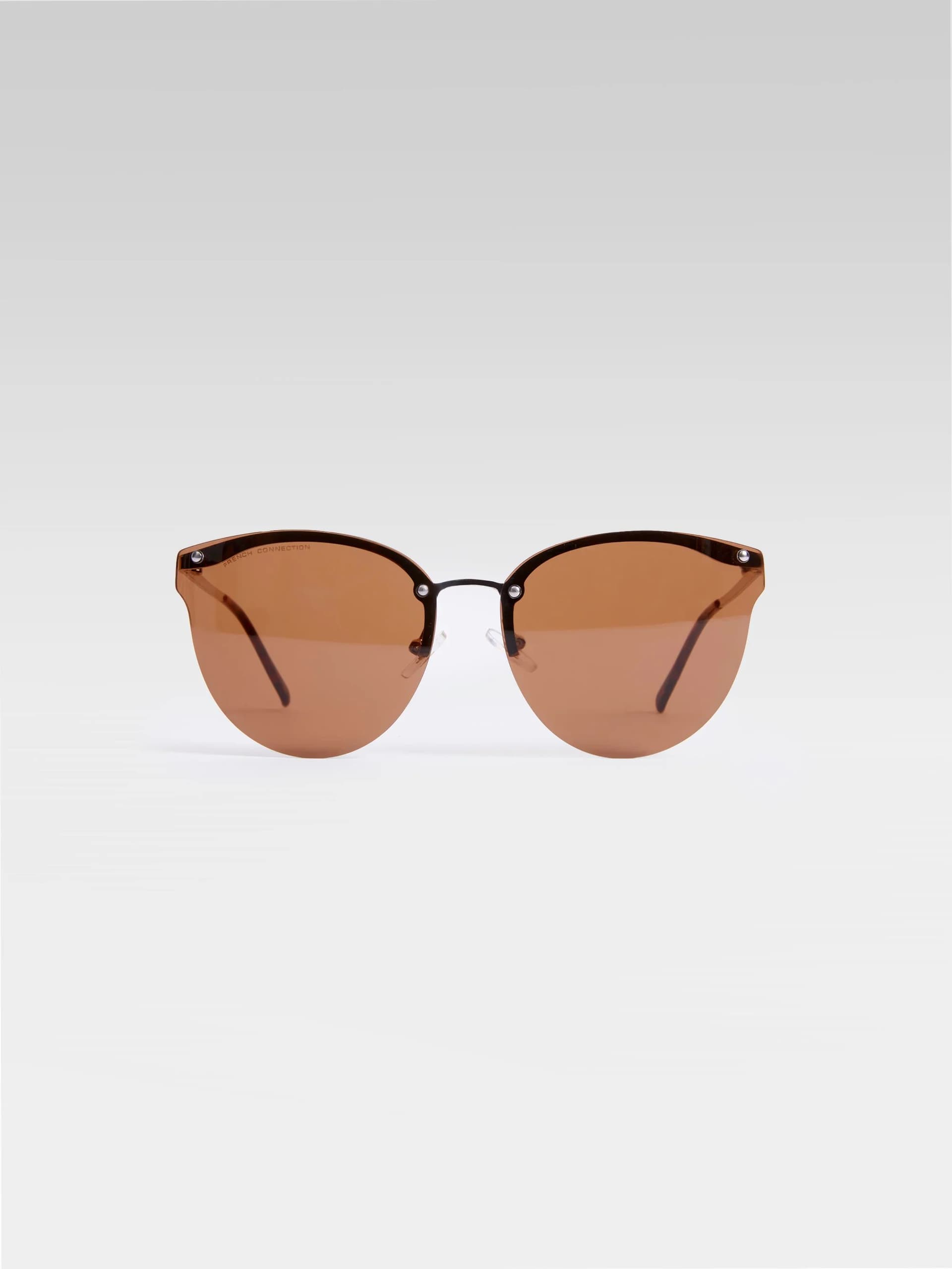French Connection Metal Cat Eye Rimless Sunglasses Tan
